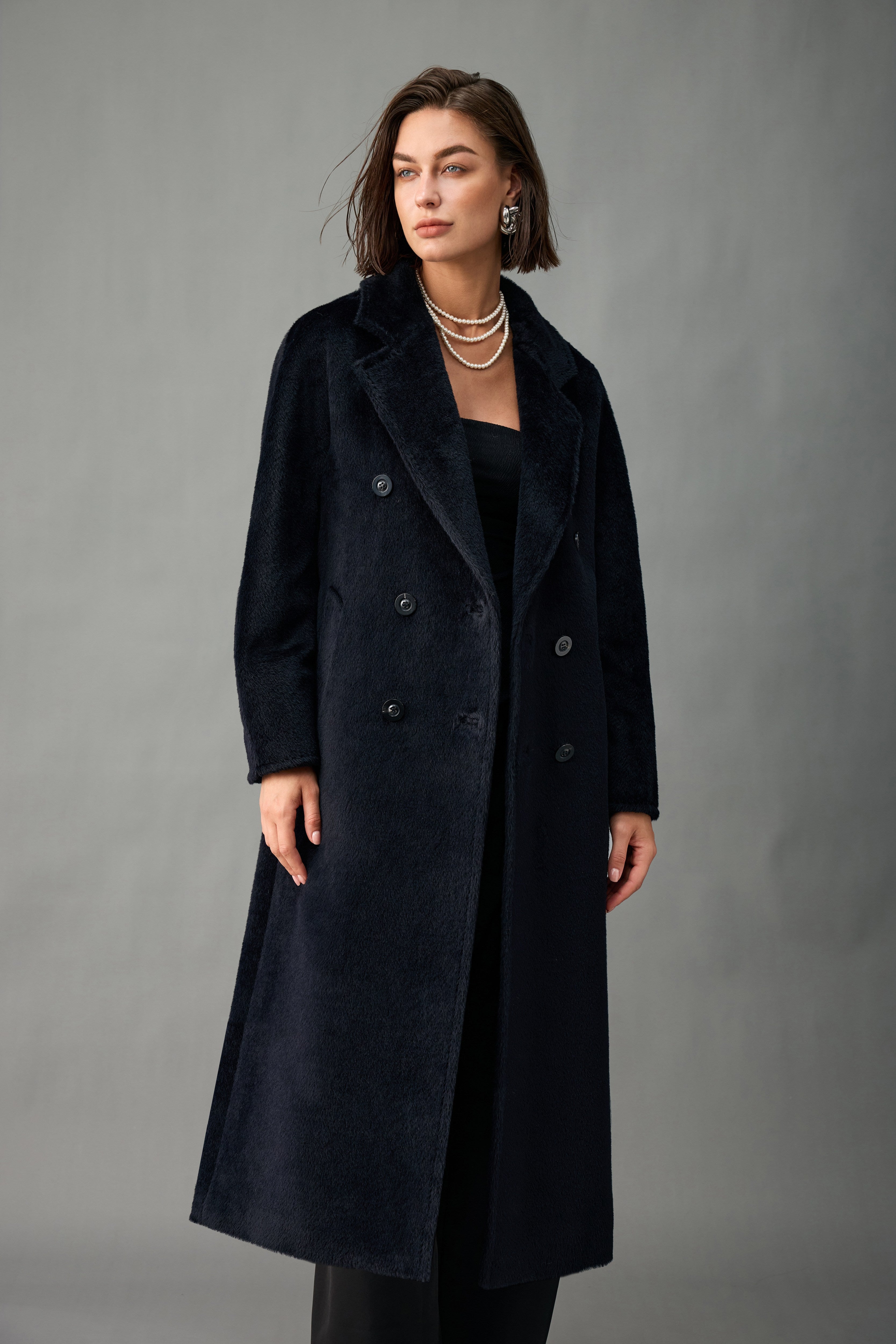 Belted Double-Breasted Alpaca Blend Long Coat