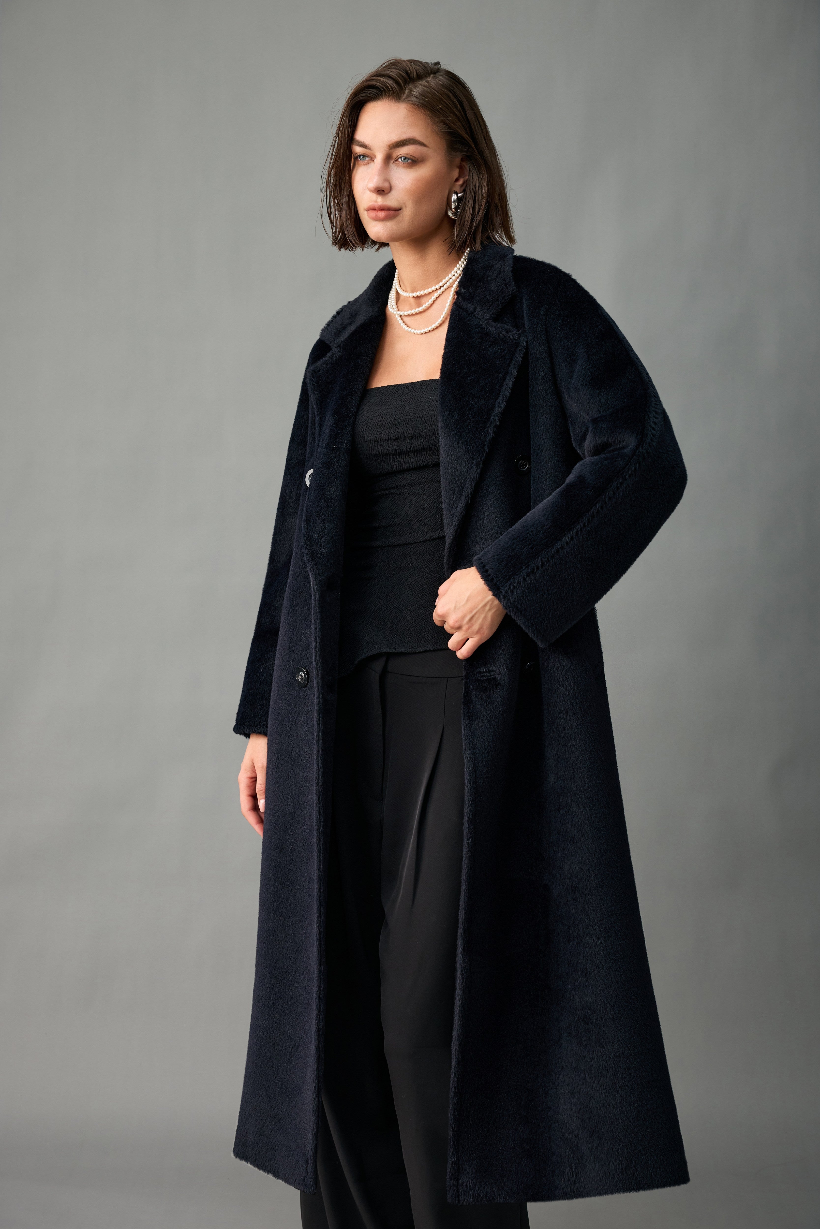 Belted Double-Breasted Alpaca Blend Long Coat
