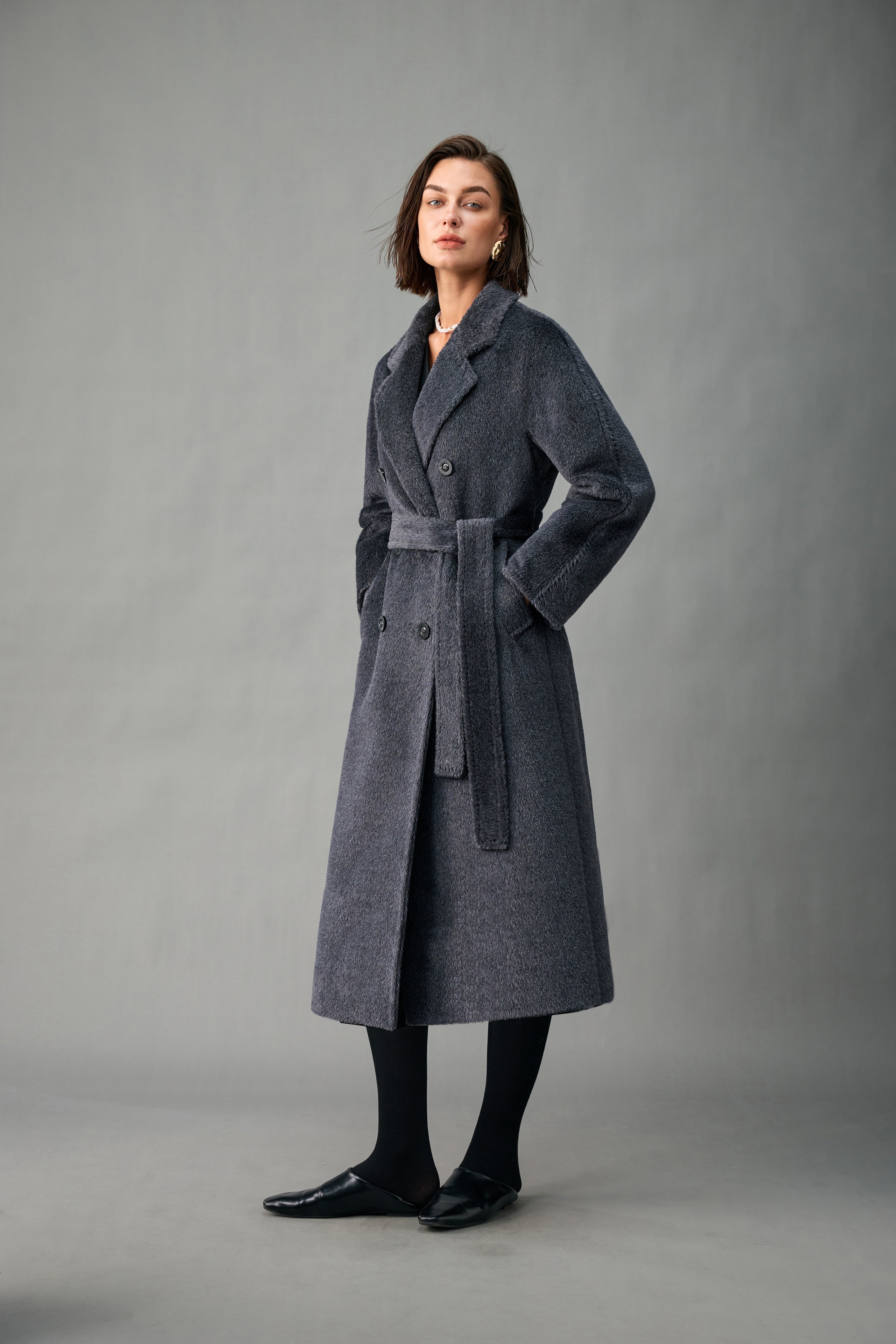 Belted Double-Breasted Alpaca Blend Long Coat