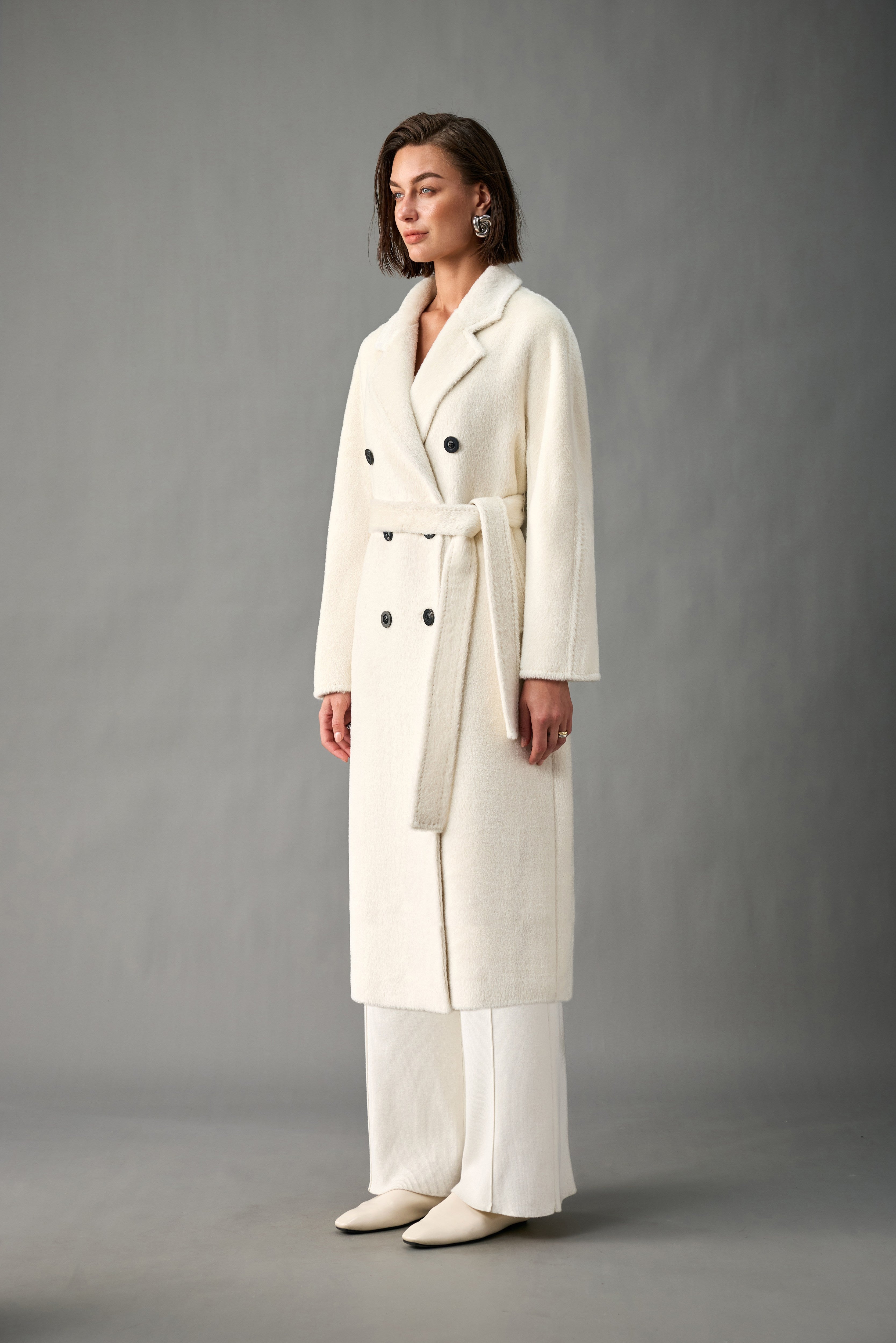 Belted Double-Breasted Alpaca Blend Long Coat