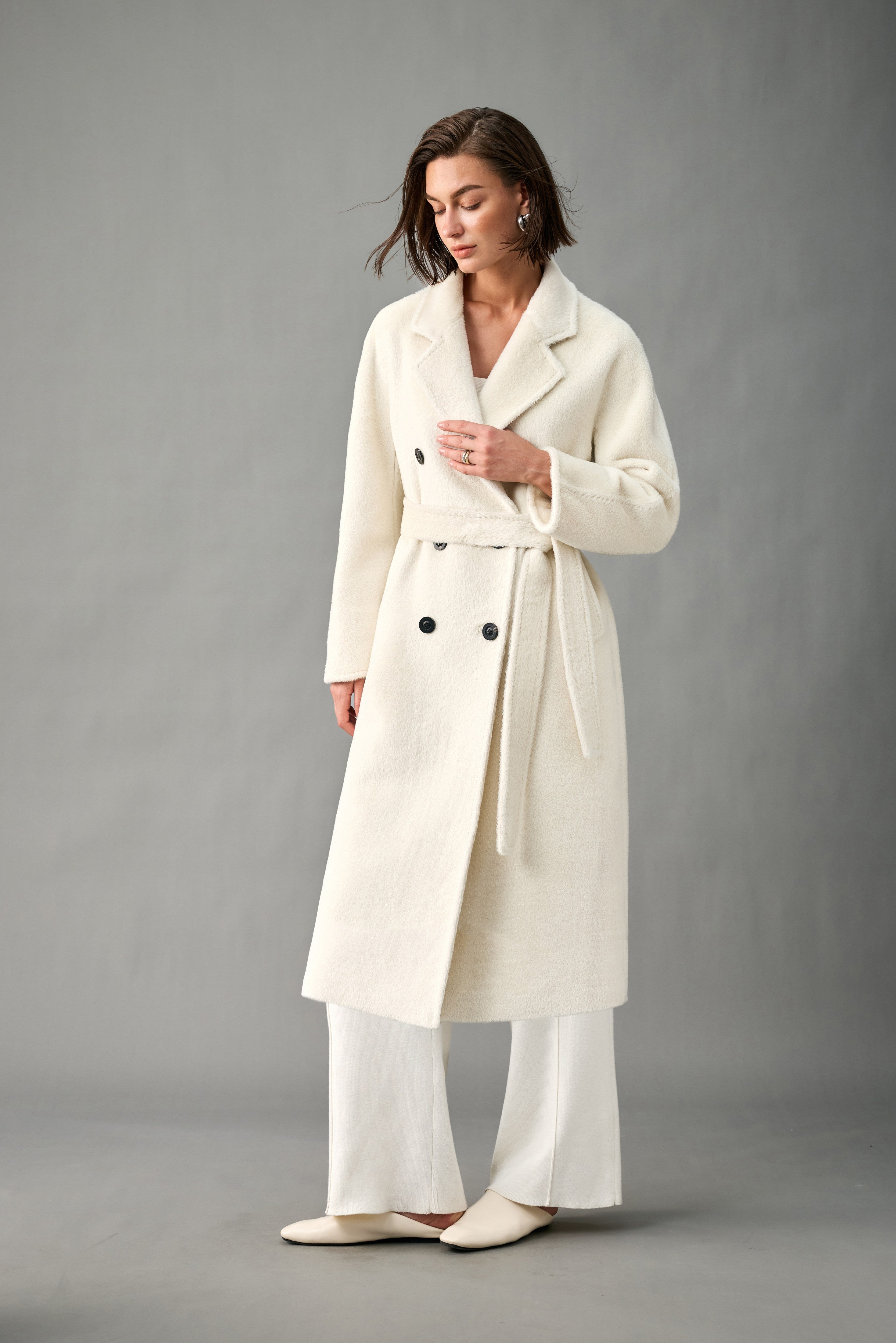 Belted Double-Breasted Alpaca Blend Long Coat