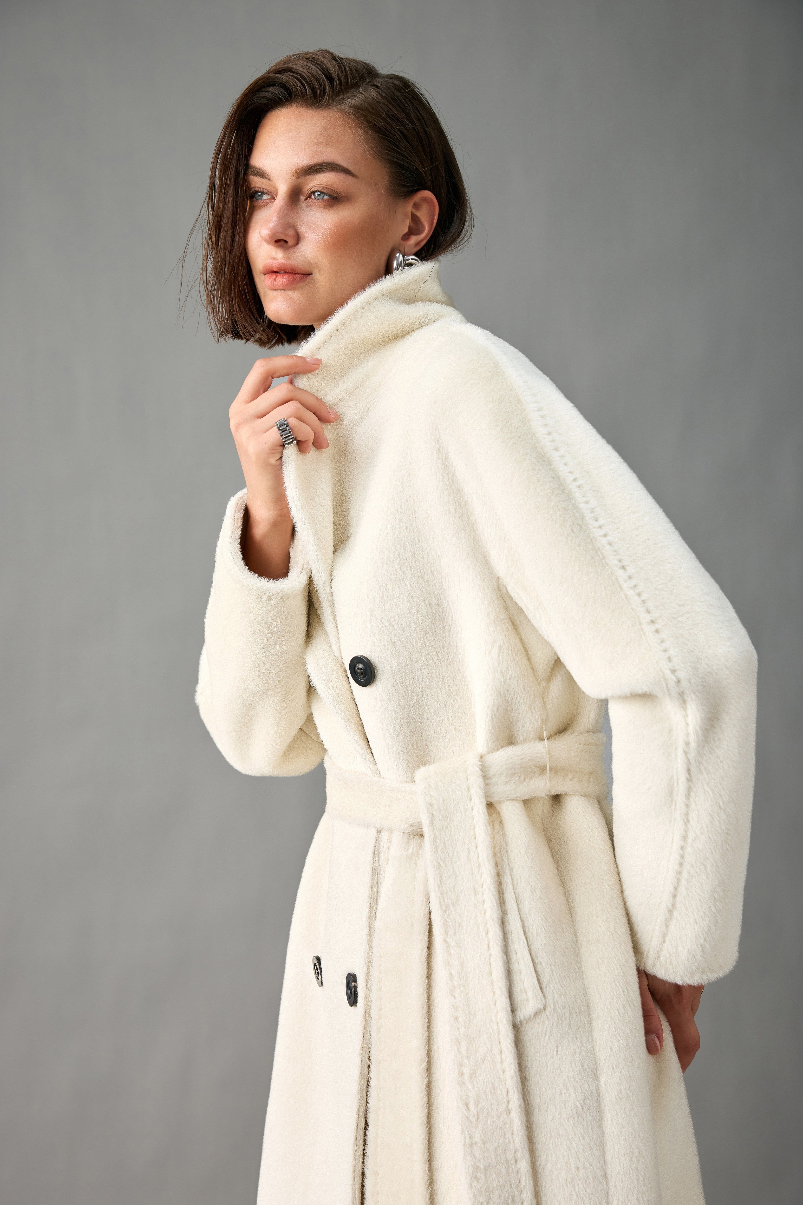 Belted Double-Breasted Alpaca Blend Long Coat
