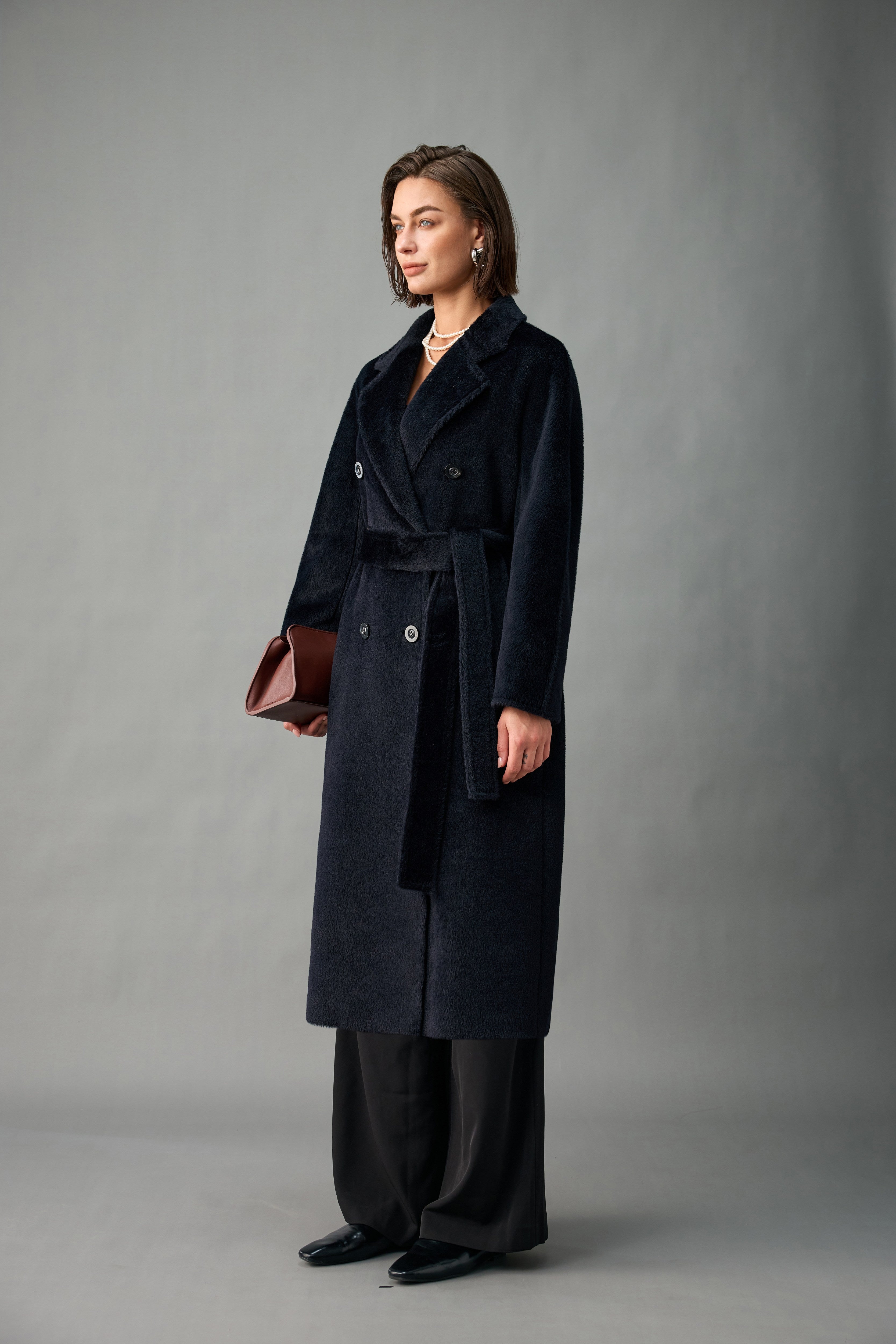 Belted Double-Breasted Alpaca Blend Long Coat