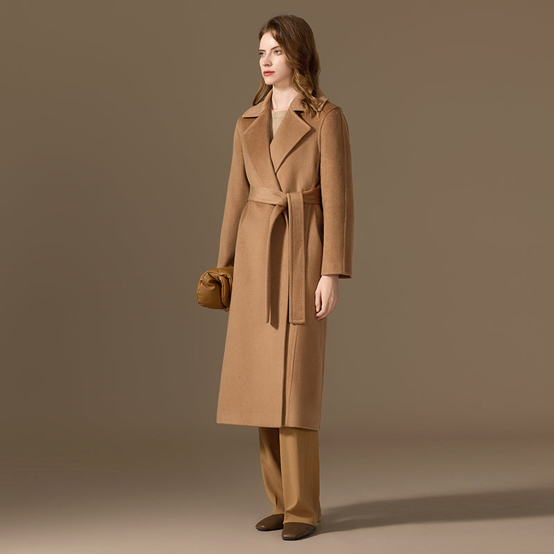 100% Cashmere Belted Long Coat