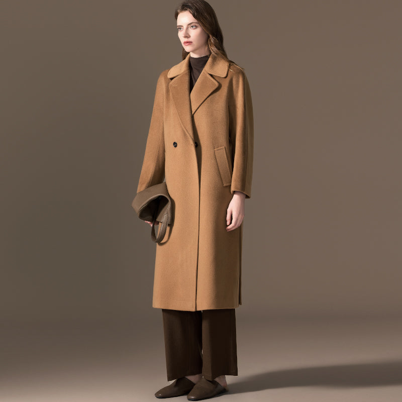 100% Cashmere Single-Breasted Belted Long Coat
