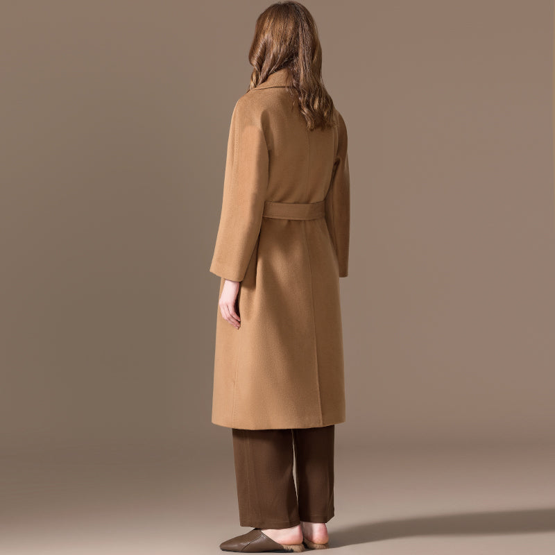 100% Cashmere Single-Breasted Belted Long Coat