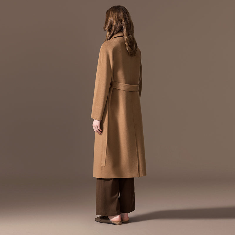 100% Cashmere Longline Wrap Coat with Waist Belt