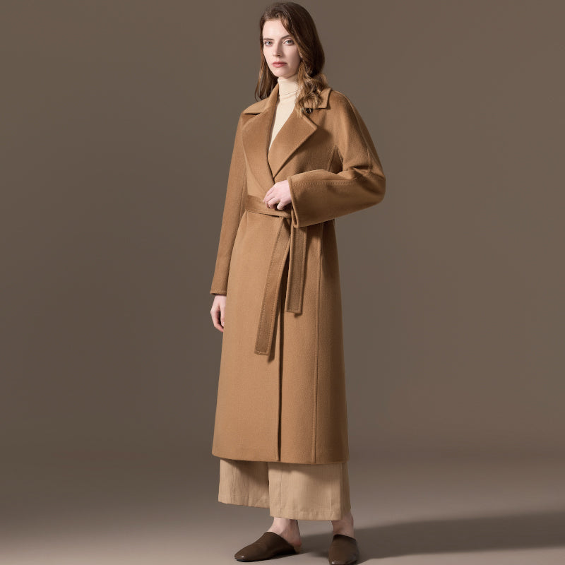 100% Cashmere Single-Button Belted Long Coat