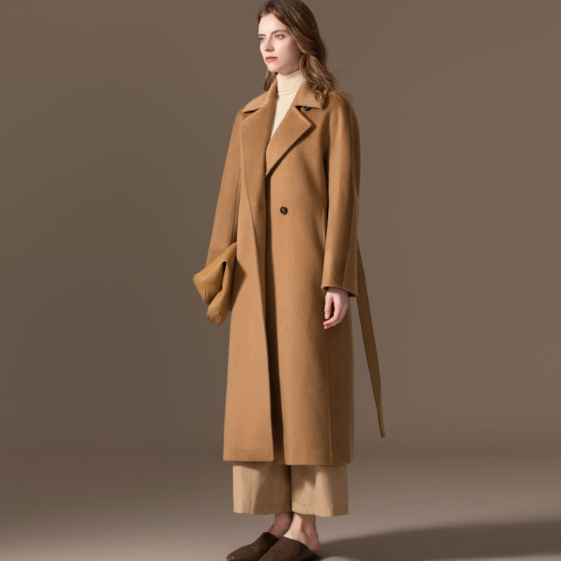 100% Cashmere Single-Button Belted Long Coat