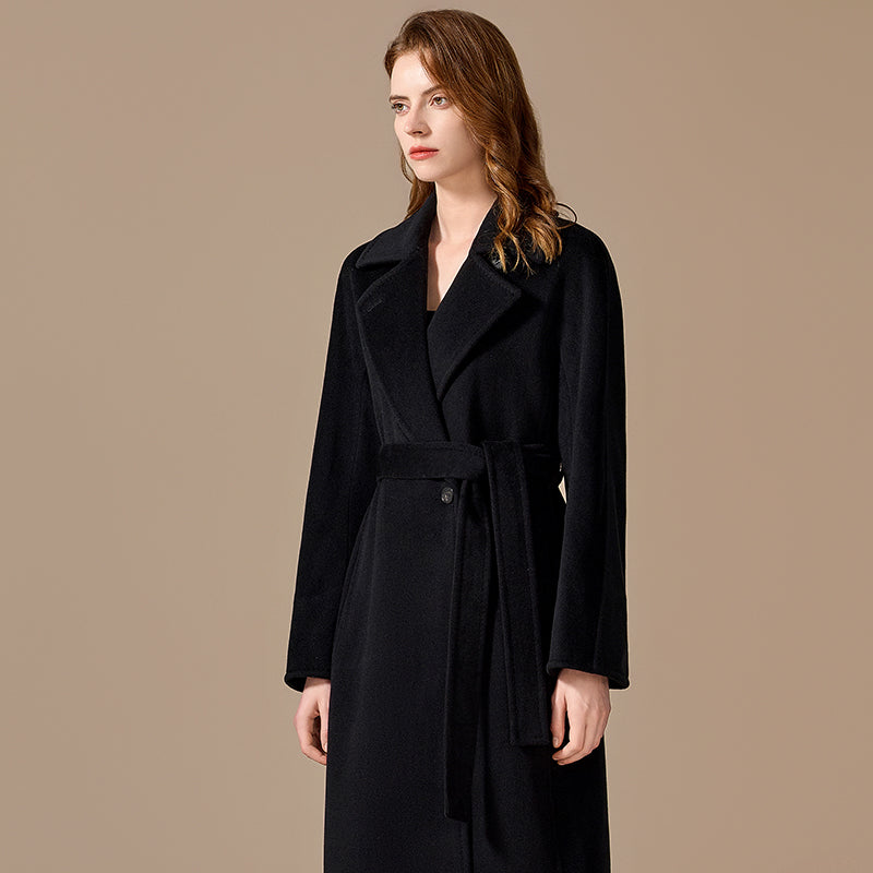 100% Cashmere Single-Button Belted Long Coat