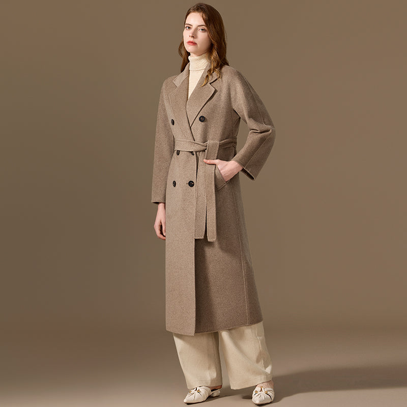 100% Cashmere Double-Faced Double-Breasted Long Coat
