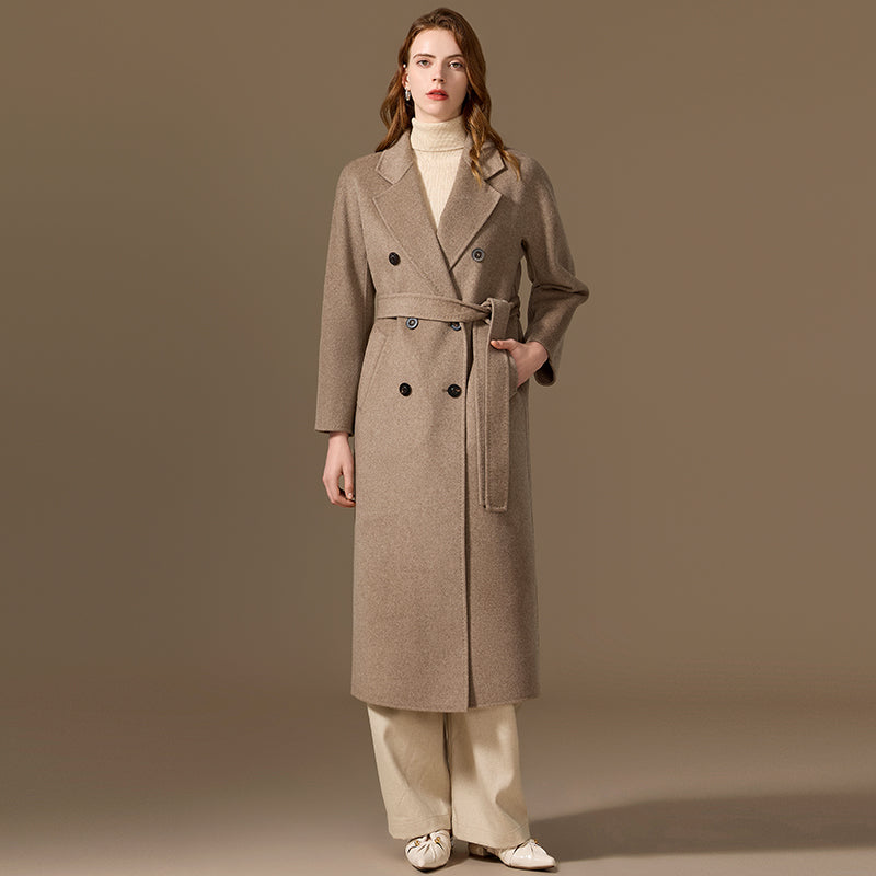 100% Cashmere Double-Faced Double-Breasted Long Coat