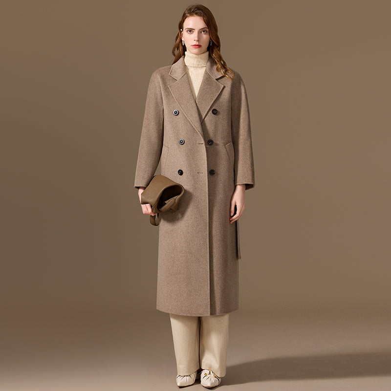 100% Cashmere Double-Faced Double-Breasted Long Coat