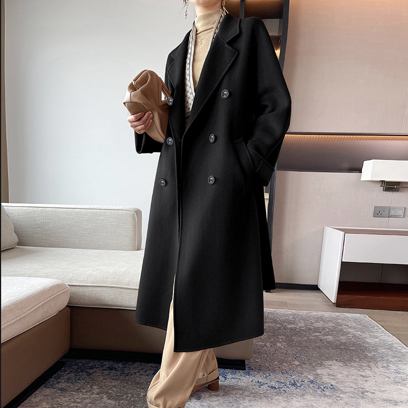 100% Cashmere Double-Faced Double-Breasted Long Coat