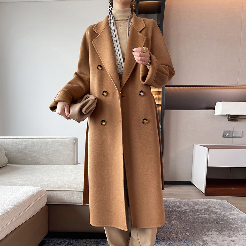 100% Cashmere Double-Faced Double-Breasted Long Coat