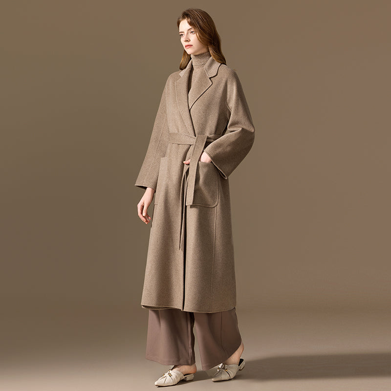 100% Cashmere Unlined Belted A-Line Coat