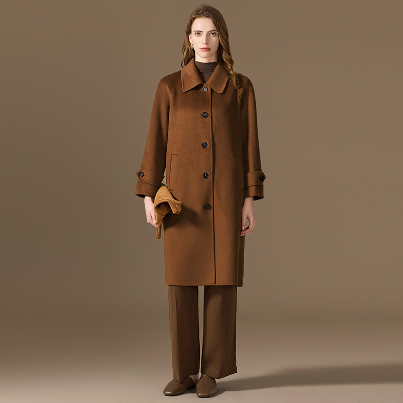 100% Cashmere Single-Breasted Mid-Length Coat