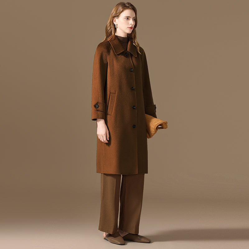 100% Cashmere Single-Breasted Mid-Length Coat