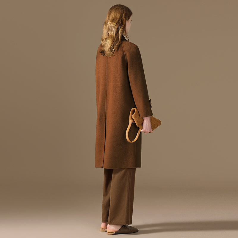 100% Cashmere Single-Breasted Mid-Length Coat