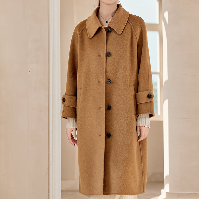 100% Cashmere Single-Breasted Mid-Length Coat