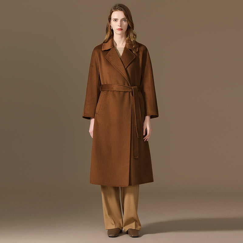 100% Cashmere Double-Faced Belted Wrap Coat