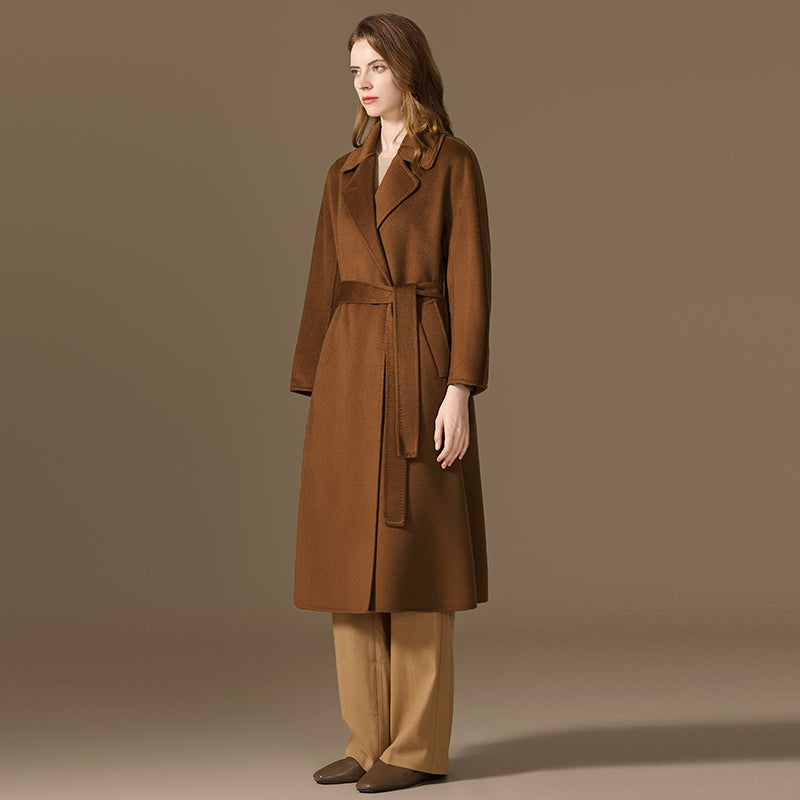 100% Cashmere Double-Faced Belted Wrap Coat