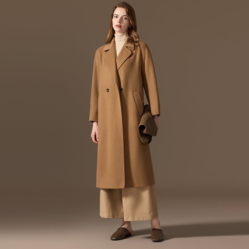 100% Cashmere Double-Faced Belted Wrap Coat