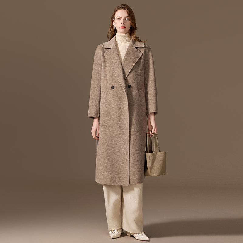 100% Cashmere Double-Faced Belted Wrap Coat