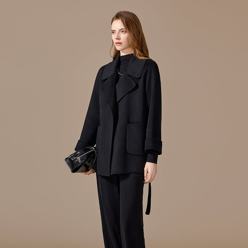 100% Cashmere Hand-Sewn Belted Short Coat