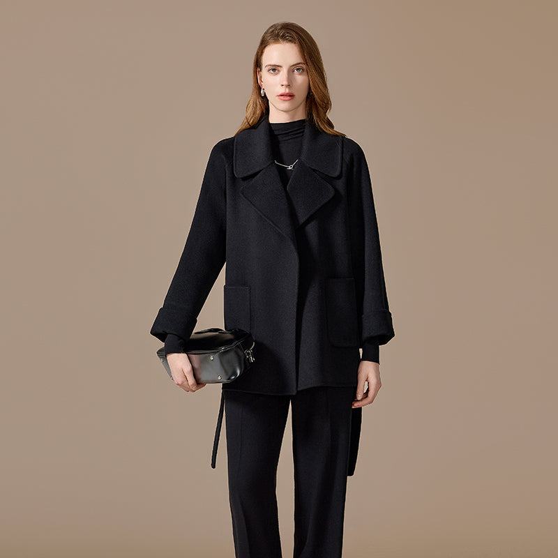 100% Cashmere Hand-Sewn Belted Short Coat
