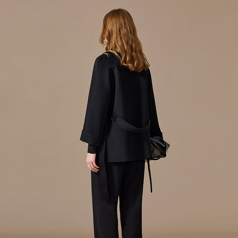 100% Cashmere Hand-Sewn Belted Short Coat