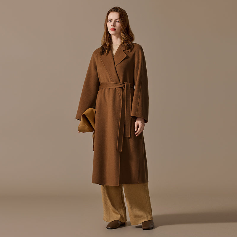 100% Cashmere Hand-Sewn Open-Front Long Coat