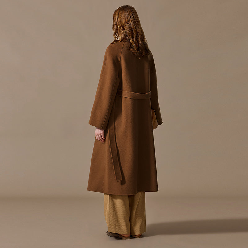 100% Cashmere Hand-Sewn Open-Front Long Coat