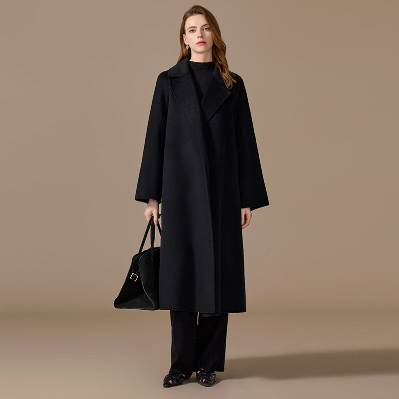 100% Cashmere Hand-Sewn Open-Front Long Coat