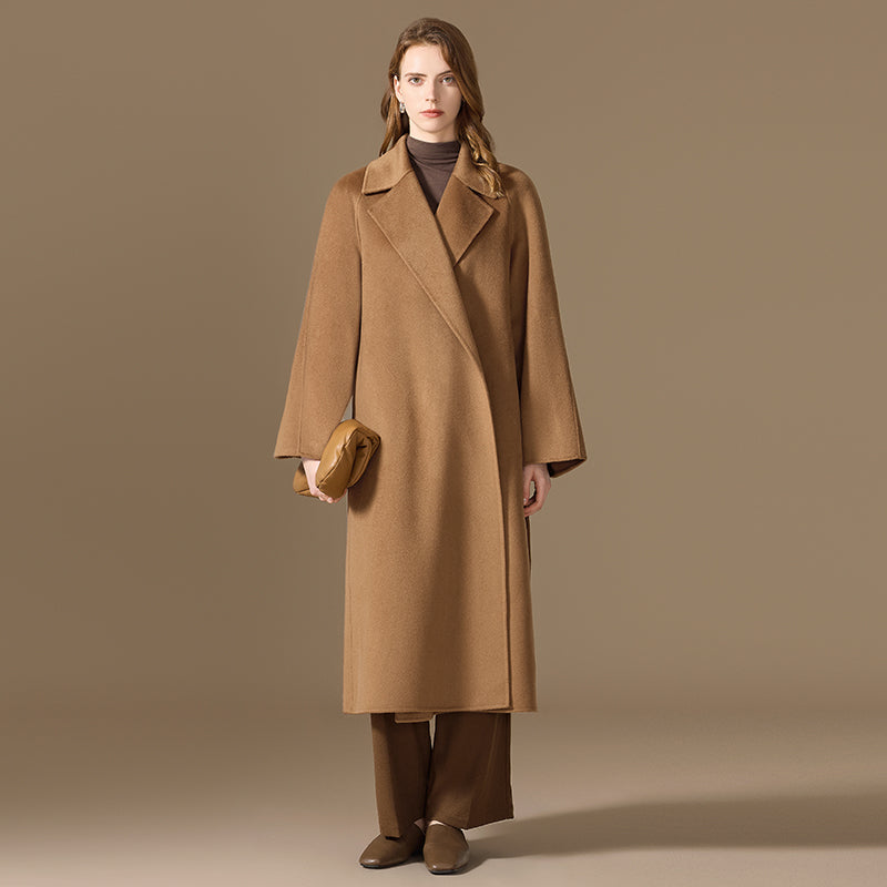 100% Cashmere Hand-Sewn Open-Front Long Coat
