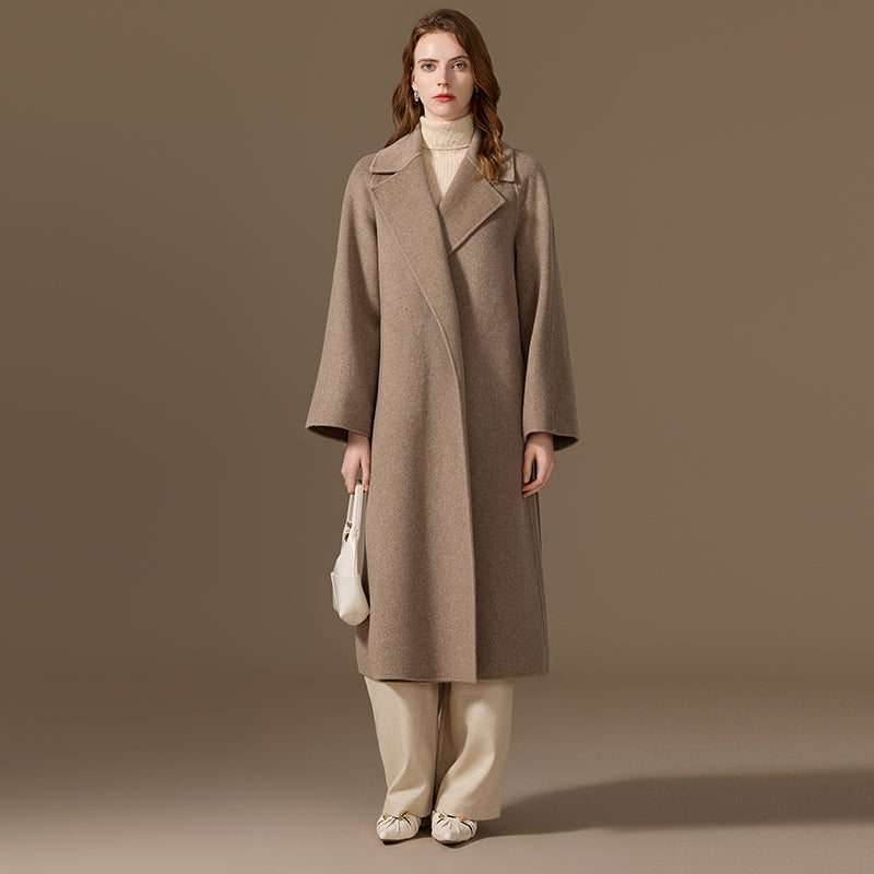 100% Cashmere Hand-Sewn Open-Front Long Coat