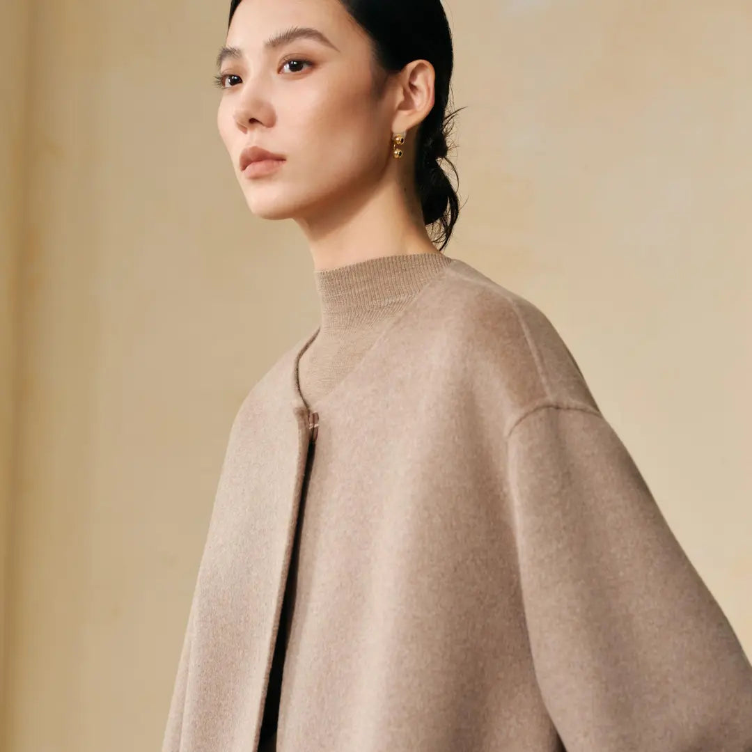 100% Cashmere Mink-Cuff Belted Long Coat