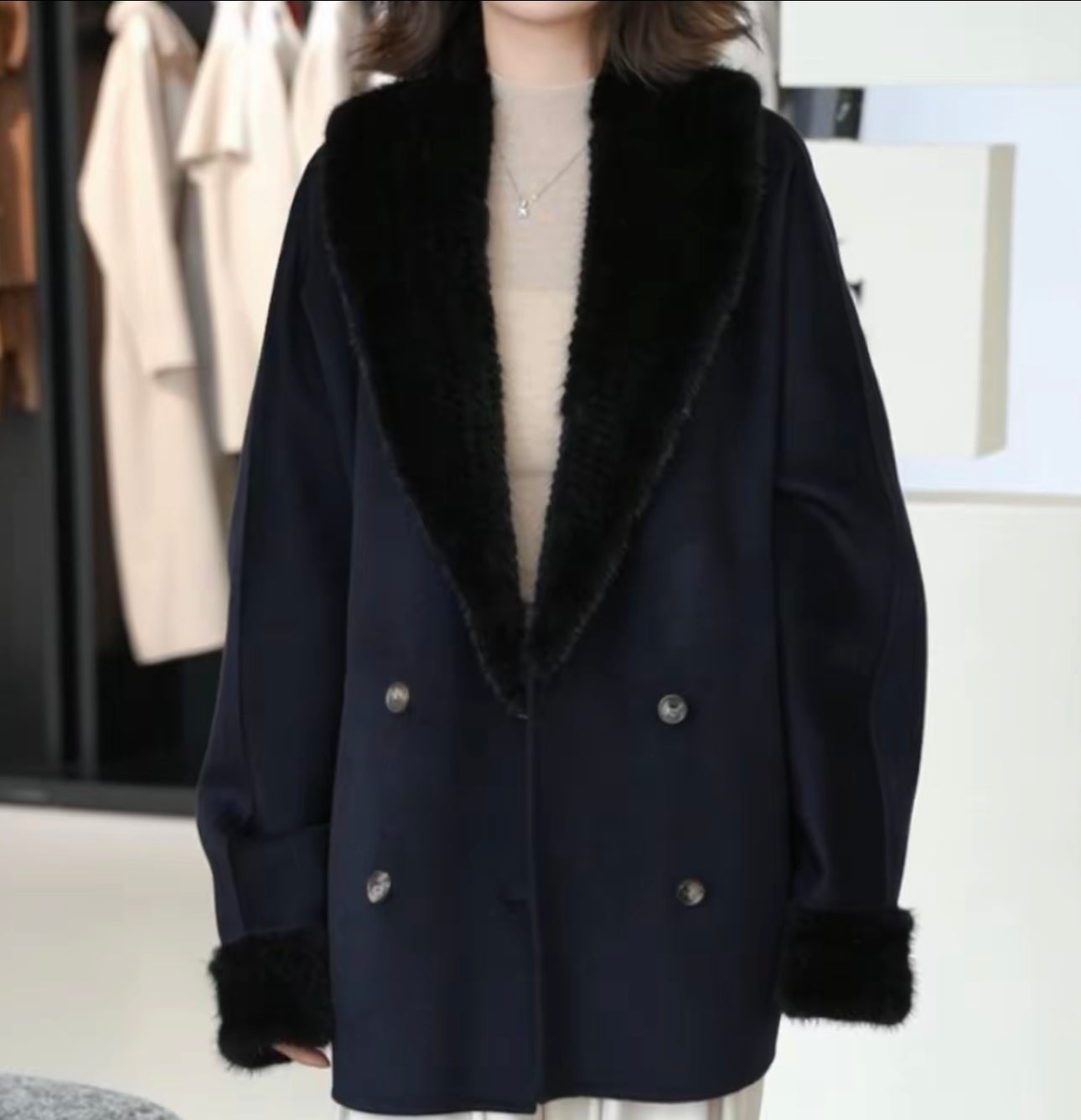 100% Cashmere Mink-Collar Relaxed Jacket