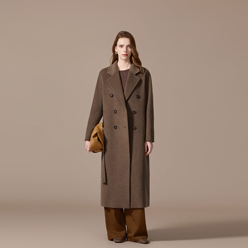 100% Cashmere Double-Breasted Belted Long Coat